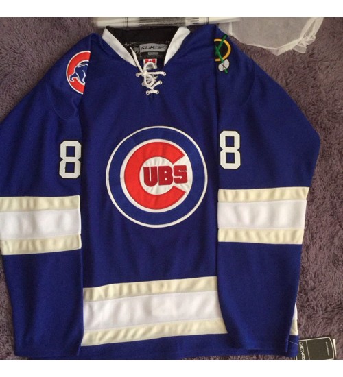 Custom Patrick Kane 88 Chicago Cubs Chicago Blackhawks Blue Hockey Jersey